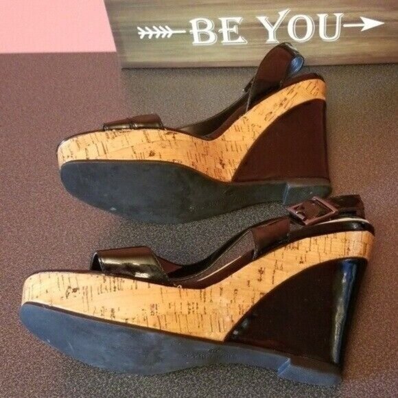 White House Black Market Womens Wedges Size 10 Black Sling Back Open Toe Dressy - Picture 4 of 5